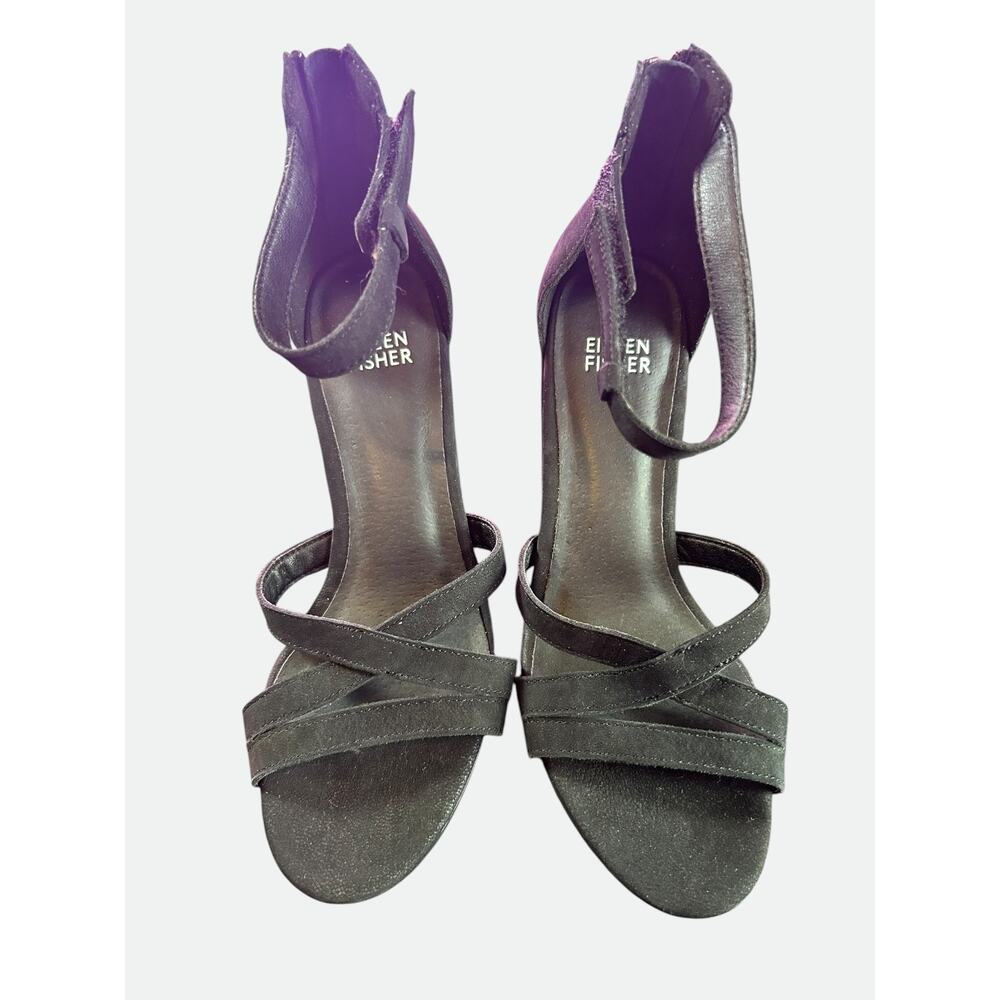 Eileen Fisher Black Chunky Heeled Sandal Velcro Ankle Size 6 EUC